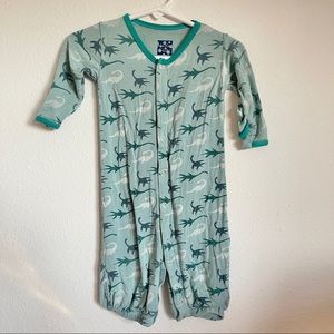 Kickee pants dinosaur converter gown romper blue green Sz 3-6 mo